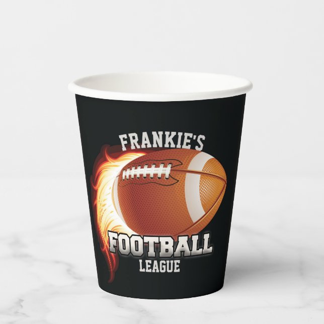 Personalized NAME American Football Flames Sports Paper Cups (Front)