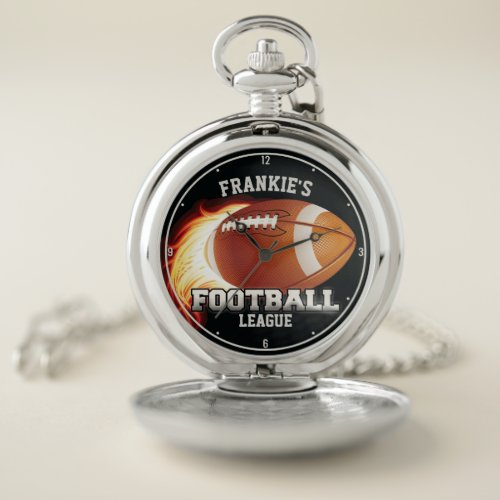 Personalized NAME American Football Flames Sports Pocket Watch