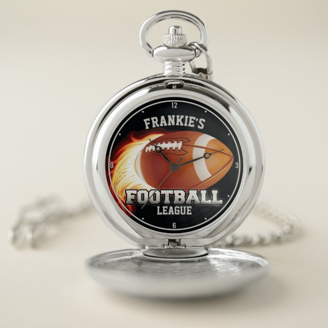 Personalized NAME American Football Flames Sports Pocket Watch (Inside)