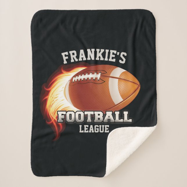 Personalized NAME American Football Flames Sports Sherpa Blanket (Front)