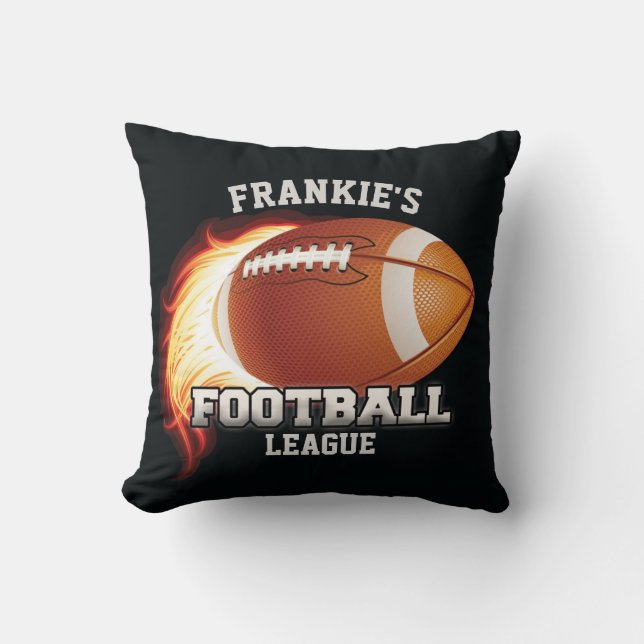 Personalized NAME American Football Flames Sports Throw Pillow (Front)