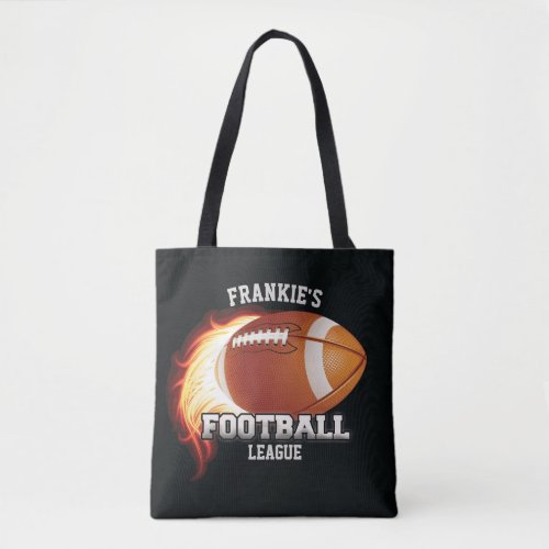 Personalized NAME American Football Flames Sports Tote Bag