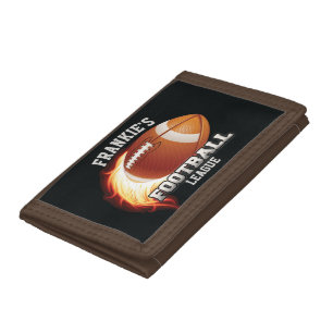 Personalized NAME American Football Flames Sports Tri-fold Wallet