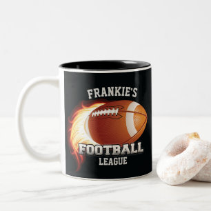 Personalized NAME American Football Flames Sports Two-Tone Coffee Mug