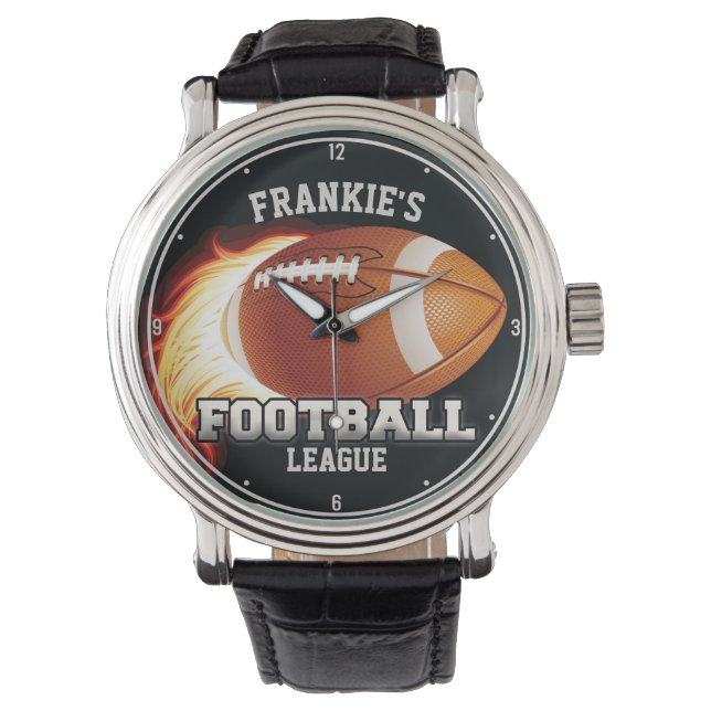 Personalized NAME American Football Flames Sports Watch (Front)