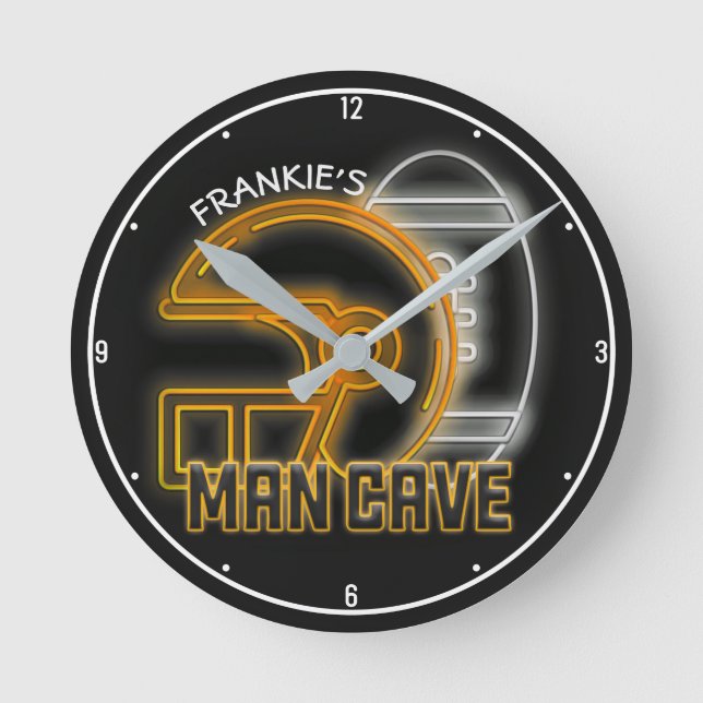 Personalized NAME American Football Team Man Cave Round Clock (Front)
