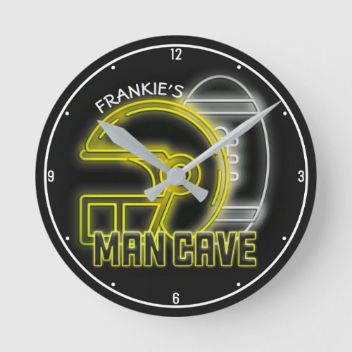 Personalized NAME American Football Team Man Cave Round Clock