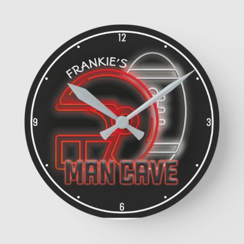 Personalized NAME American Football Team Man Cave Round Clock