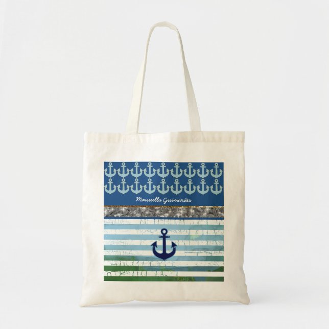 personalized / name / anchor / blue tote bag (Front)