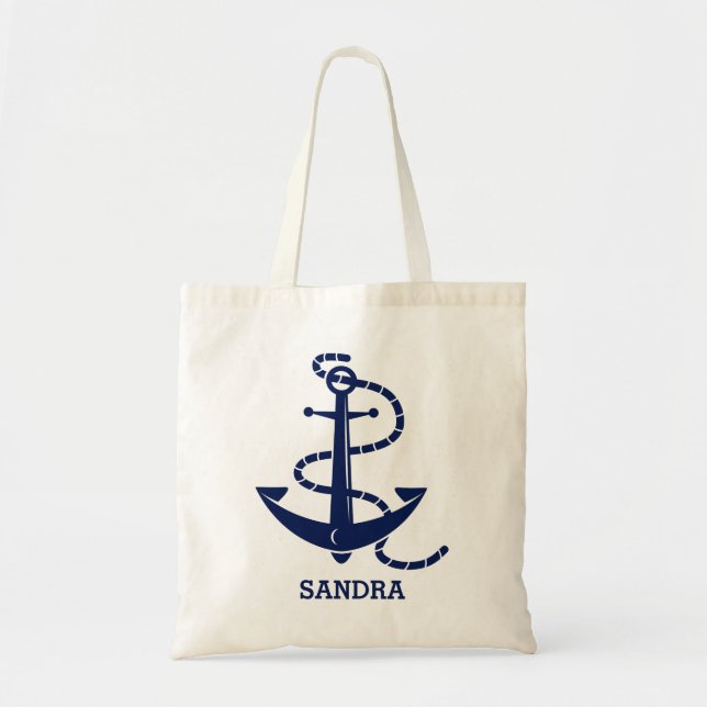Personalized Name Anchor Nautical Tote Bag (Front)