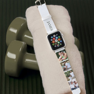 Personalized Name and 4 Photo Collage Green Apple Watch Band
