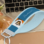 Personalized Name and 6 Photo | Blue and White Wrist Keychain<br><div class="desc">Personalized wrist keychain in blue and white. The photo template is set up for you to add 6 of your favorite photos, which are displayed in square / instagram and vertical portrait formats. Your name is lettered in neat script typography on one side. Your pictures display upright on each side,...</div>