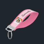 Personalized Name and 6 Photo | Pink Wrist Keychain<br><div class="desc">Personalized wrist keychain in pink. The photo template is set up for you to add 6 of your favorite photos, which are displayed in square / instagram and vertical portrait formats. Your name is lettered in neat script typography on one side. Your pictures display upright on each side, when the...</div>