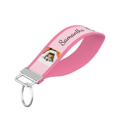 Personalized Name and 6 Photo  Pink Wrist Keychain