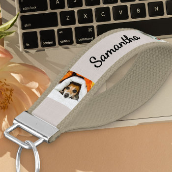 Personalized Name And 6 Photo | Stone And Tan Wrist Keychain by darlingandmay at Zazzle
