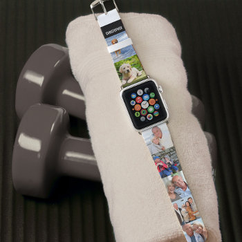 Personalized Name And 7 Square Photos On Black Apple Watch Band by darlingandmay at Zazzle