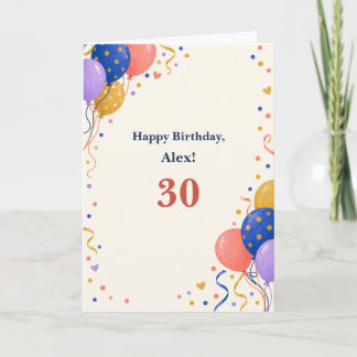Personalized Name and Age Balloon Birthday Card