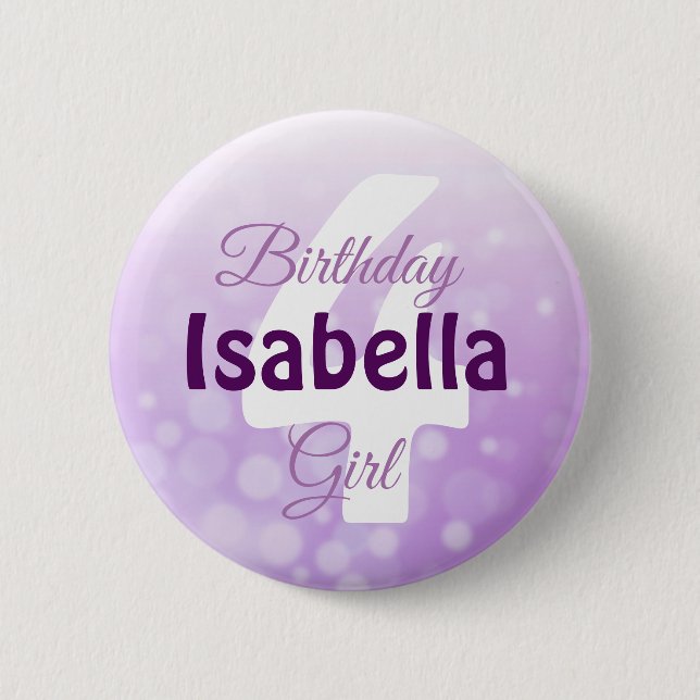 Personalized Name and Age Birthday Girl Button (Front)