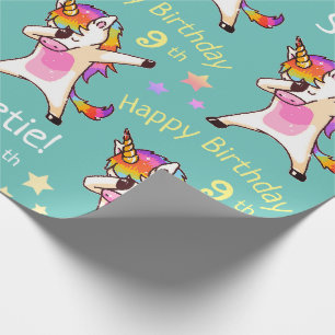 Personalized Name and Age Unicorn Birthday Party Wrapping Paper