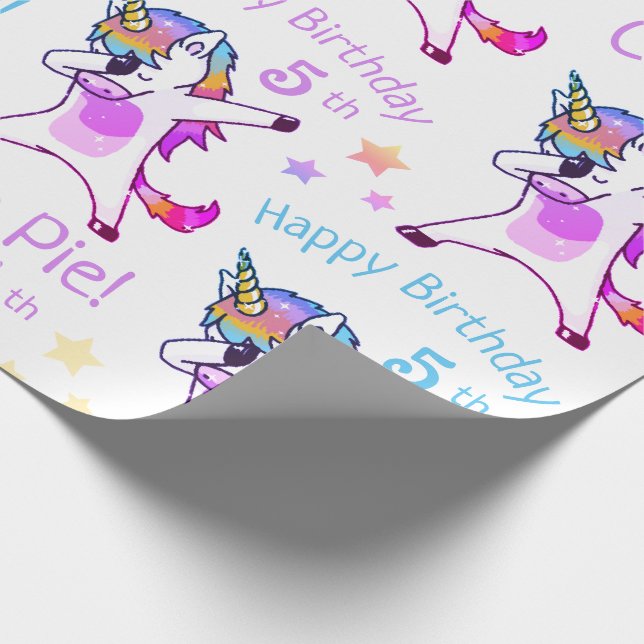 Personalized Name and Age Unicorn Birthday Party Wrapping Paper (Corner)