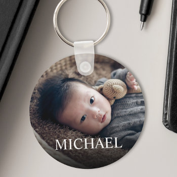 Personalized Name And Baby Photo Keepsake Keychain by sweetbirdiestudio at Zazzle