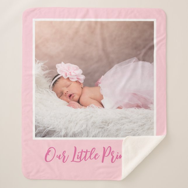 Personalized Name And Baby Photo Pink Sherpa Blanket (Front)