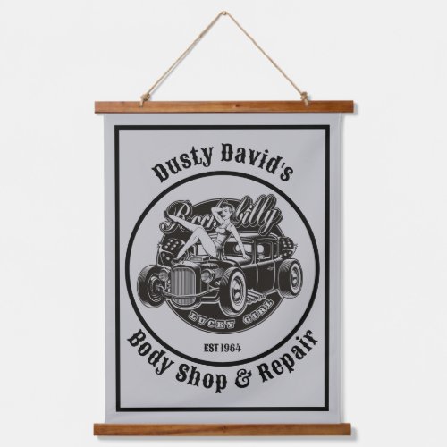 Personalized Name And Body Shop Hot Rod Babe Hanging Tapestry
