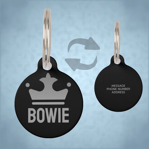  Personalized Name and Crown Silver Gray and Black Pet ID Tag