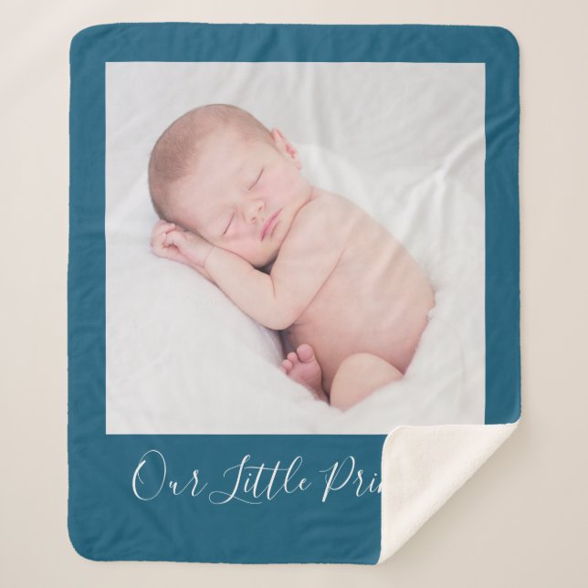 Personalized Name And Custom Photo Blue Sherpa Blanket (Front)