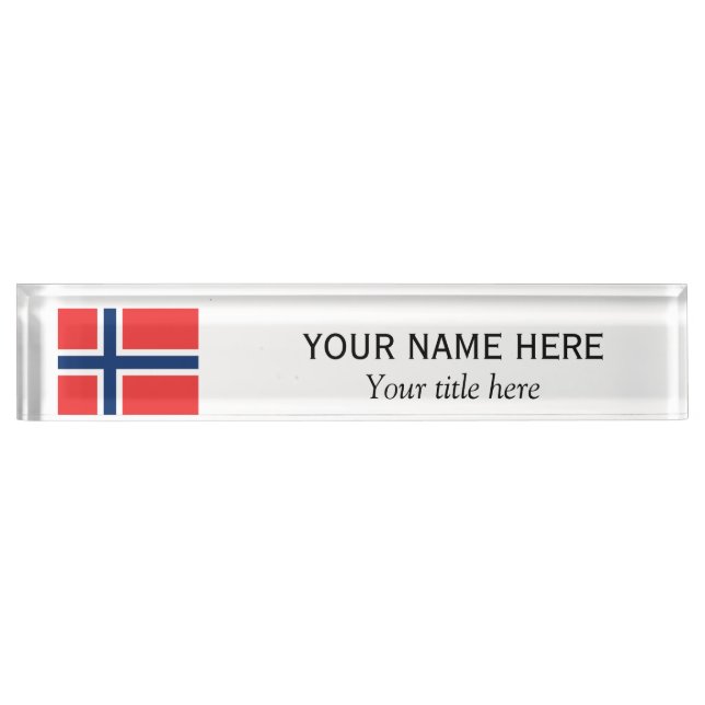 Personalized name and custom title Norwegian flag Plate (Front)