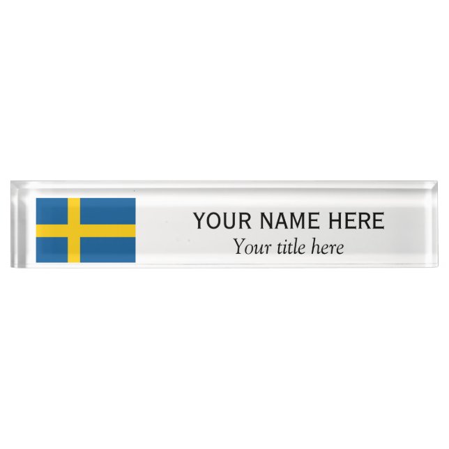 Personalized name and custom title Swedish flag Plate (Front)