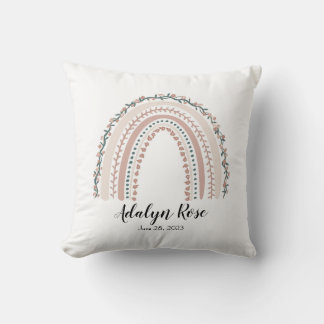 Personalized Name and Date Boho Rainbow Pillow