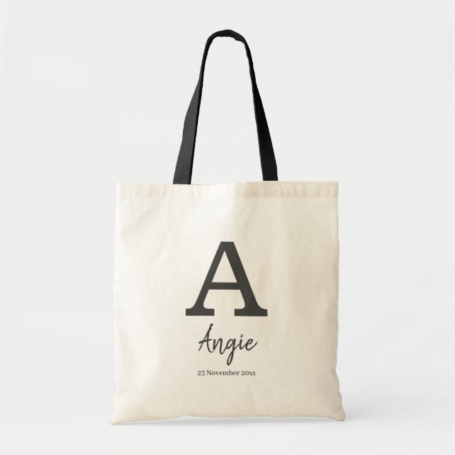 Personalized name and date monogram letter “A”   Tote Bag (Front)