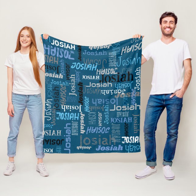 Personalized name and full name blue gray text  fleece blanket (In Situ)
