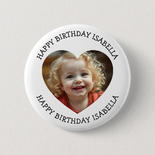 Personalized Name and Heart Photo Birthday Button