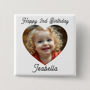 Personalized Name and Heart Photo Birthday Button