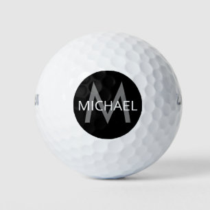 Personalized Name and Initial Monogram Black Gray Golf Balls
