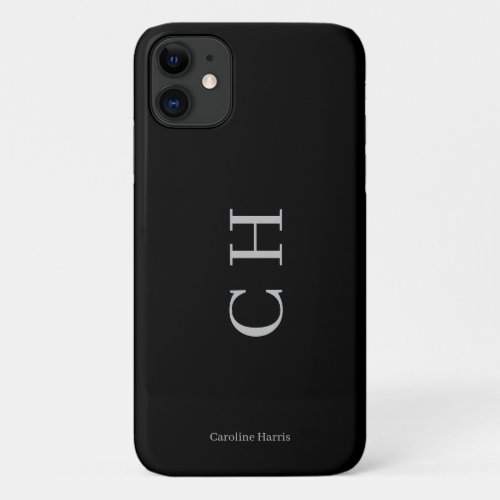 Personalized Name and Initials Design in black iPhone 11 Case