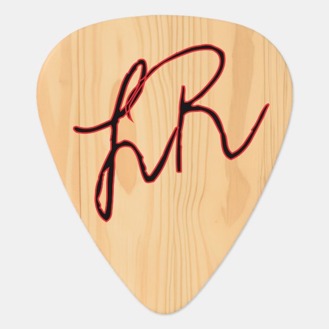 Personalized Name and Initials rustic wood Guitar Pick (Front)