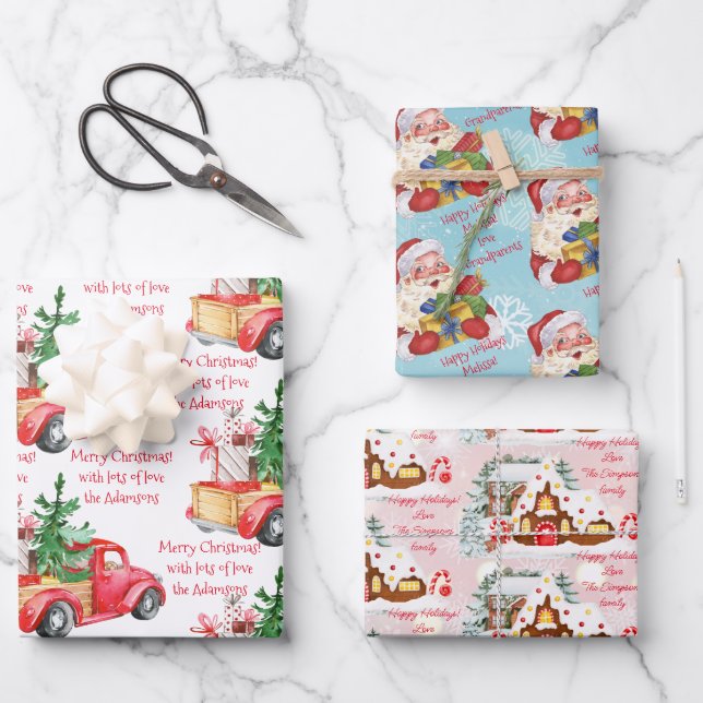Personalized name and message Christmas custom Wrapping Paper Sheets (Front)
