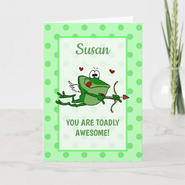 Personalized Name and Message Cupid Frog Valentine Holiday Card (Front)