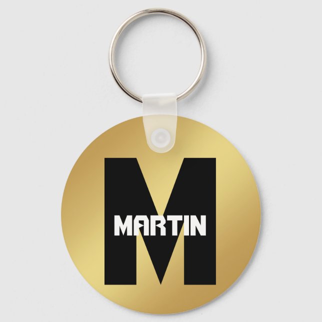 Personalized Name and monogram gold Keychain (Front)