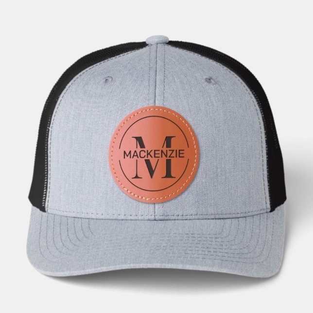 Personalized Name And Monogram Leather Patch Hat (Front)