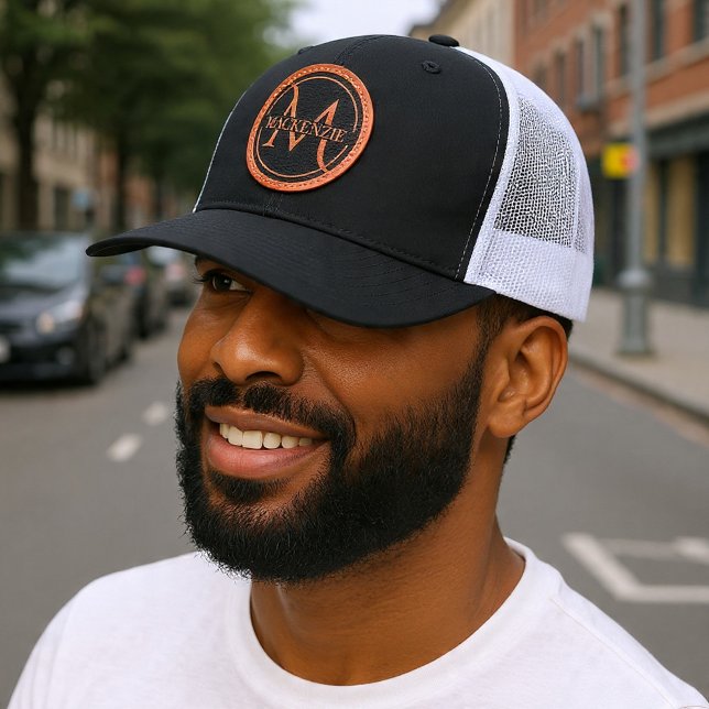 Personalized Name And Monogram Leather Patch Hat (Personalized Name And Monogram Leather Patch Hat by Ricaso. Add your own name. Monogrammed gifts.)