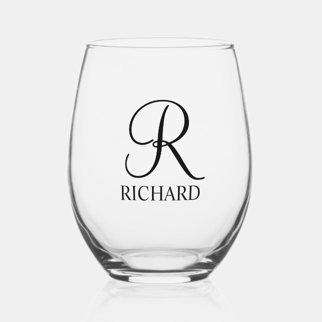 Personalized Name and Monogram Stemless Wine Glass (Front)