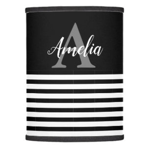 Personalized Name and Monogrammed Black and White Lamp Shade
