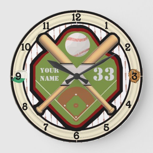 Personalized Name and Number Baseball Field Large Clock