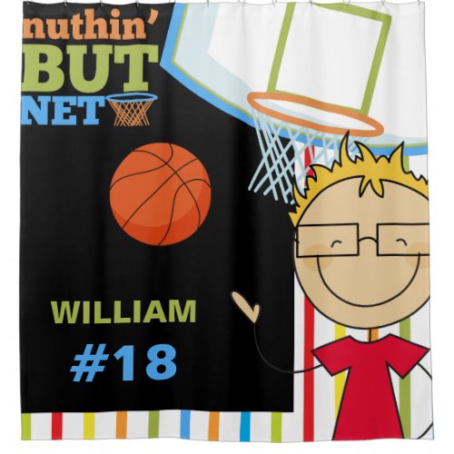 Personalized Name and Number Boys Basketball Shower Curtain