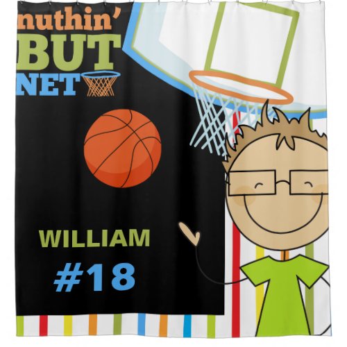 Personalized Name and Number Boys Basketball Shower Curtain