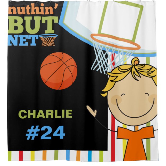 Personalized Name and Number Boys Basketball Shower Curtain (Front)